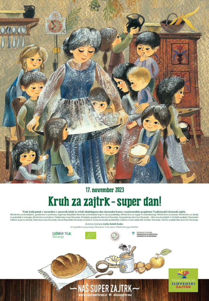 dan slovenske hrane, tradicionalni zajtrk, tradicionalni slovenski zajtrk, slovenski zajtrk, tradicionalni slovenski zajtrk v vrtcu, slovenski med, čebelarska zveza slovenije, TSZ, Super zajtrk, kruh za zajtrk, kmetijska zadruga, alenka gošnik godec, kruh, ribič pepe, risanka,